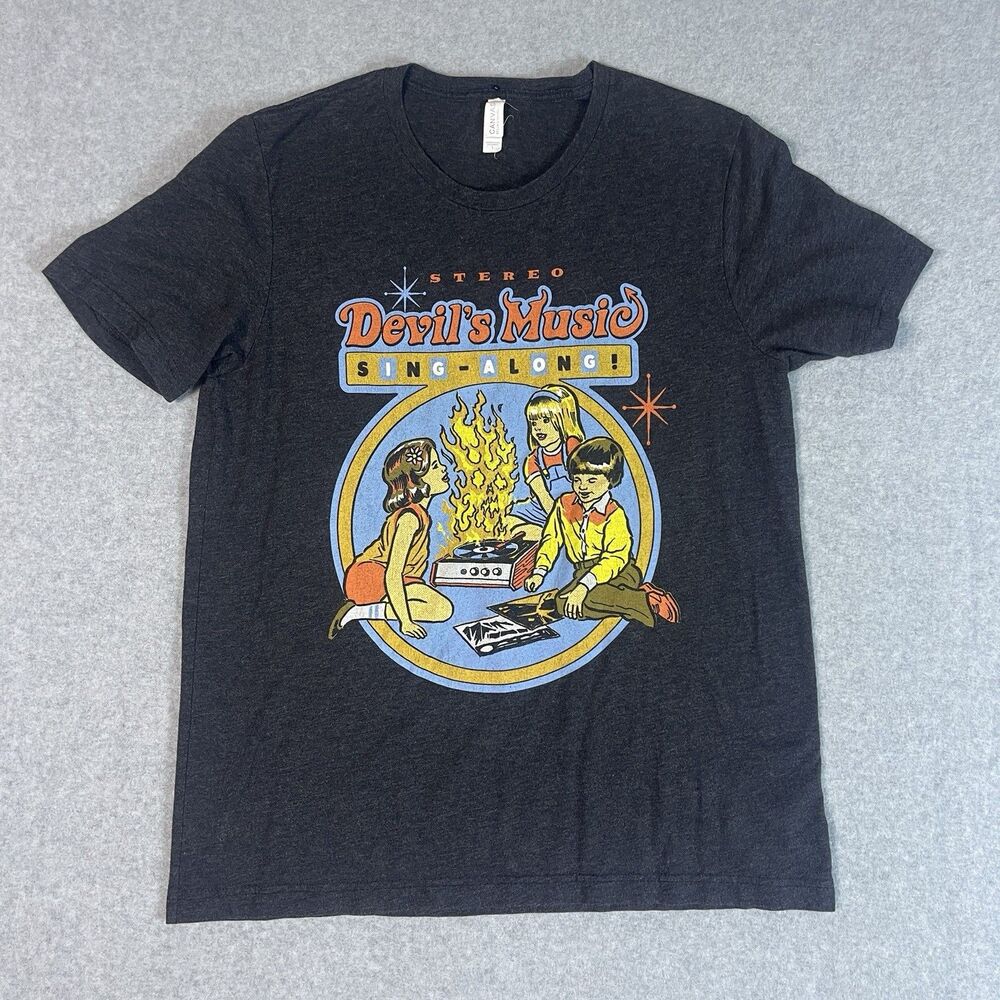 Bella + Canvas Men's L Gray "Devil's Music Sing-Along!" Graphic Crew Neck Tee